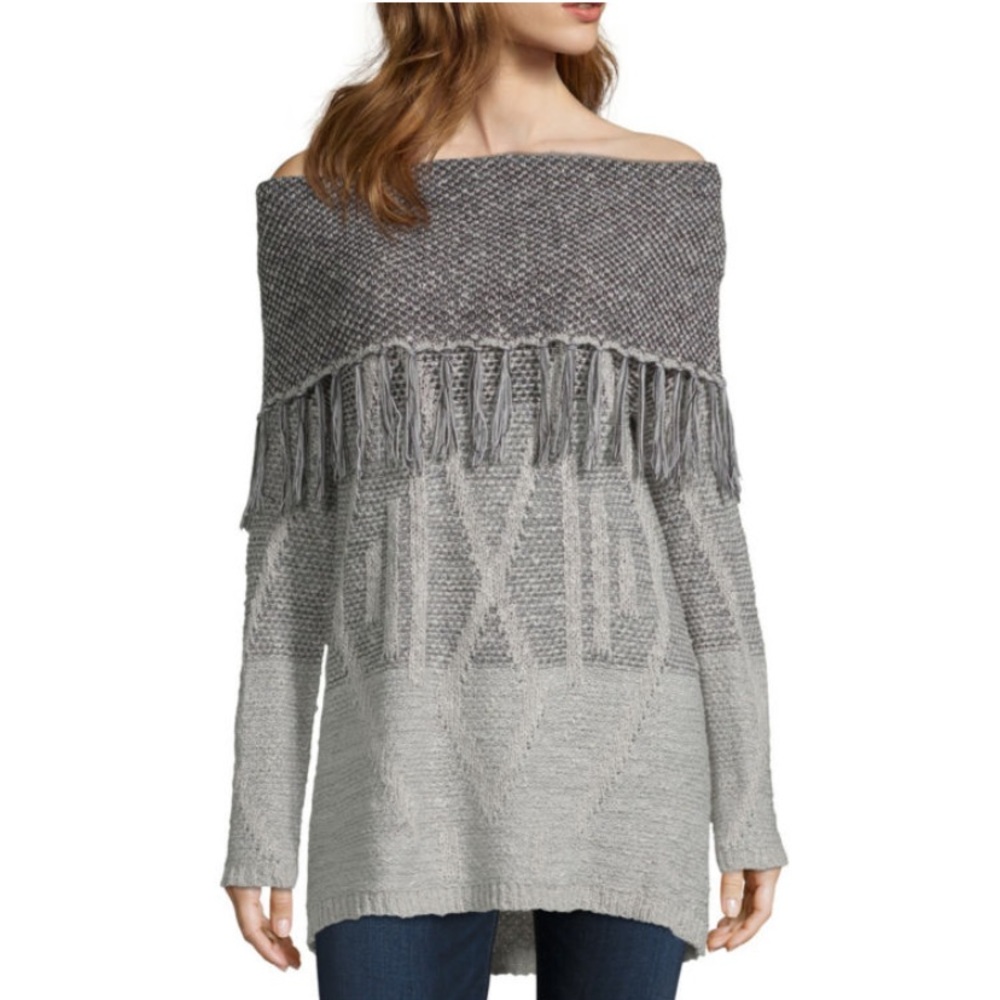 NWT Artesia L/S Off the Shoulder Fringe Sweater